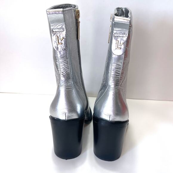 LARROUDE NWT James Crinkled Metallic Leather Boots in Silver Size 8.5 - Picture 8 of 14